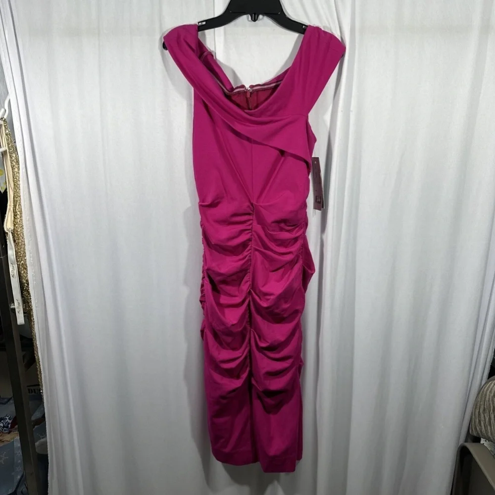 NWT‎ $385 Nicole Miller [ 4 ] Jersey Palazzo Off Shoulder Dress Very Berry - Picture 6 of 15